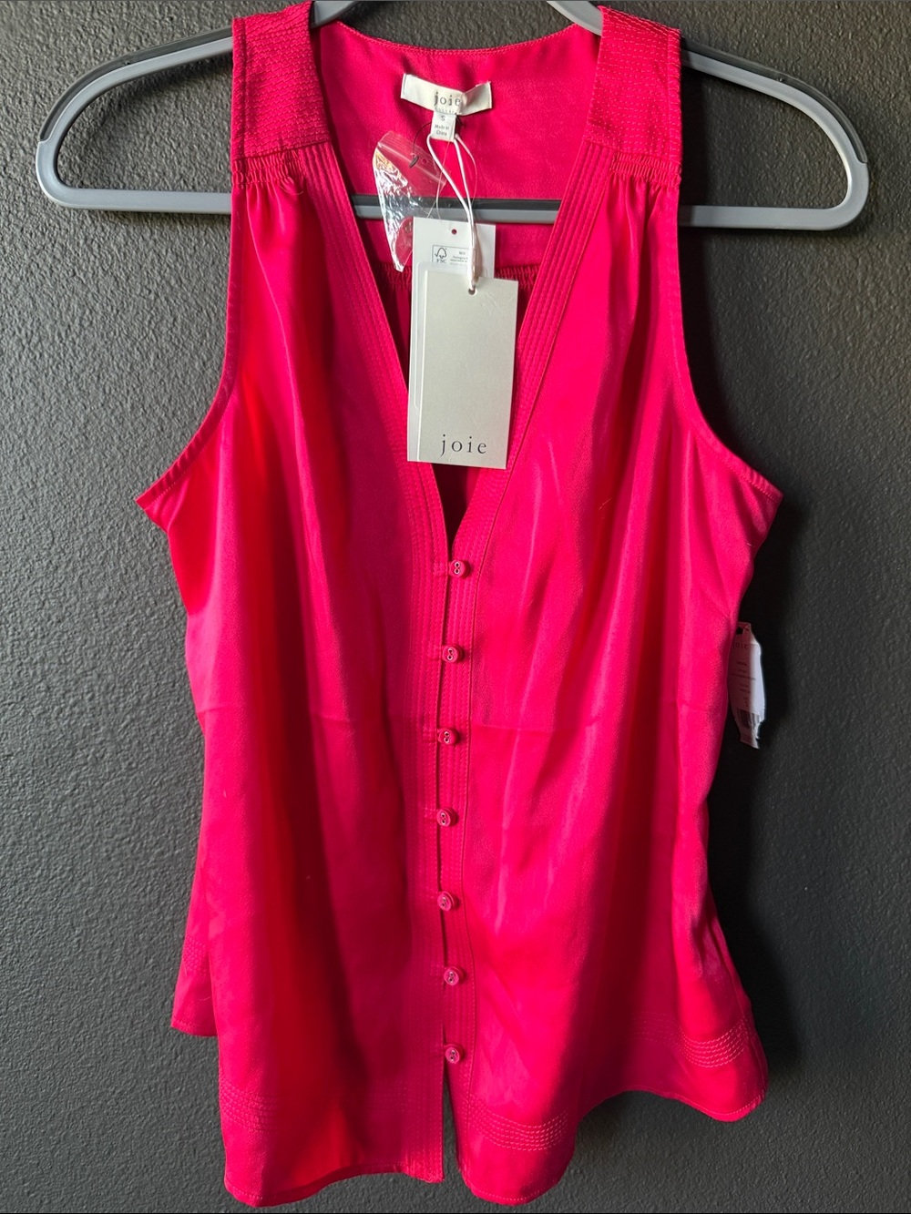 Joie Vibrant Red/Hibiscus Tadita Sleeveless Button-Front Blouse, Small NWT